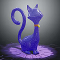 Purple Sparkling Cat Shaped Decorative Figurine With Curled Tail Bell And Glowing Base