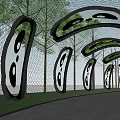 Modern Pergola With Black Structure White Decorative Elements And Pathway In Green Garden