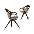 Modern Leisure Chair with Curved Wooden Armrests Light Upholstery and Three Legged Base