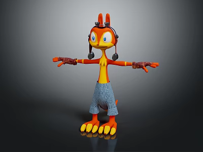 Orange Yellow Game And Movie Character With Red Horns Headset Blue Eyes And Yellow Claws 3d model