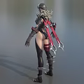 Game Character In Black And Red Spiked Armor With Leather Boots And Combat Stance