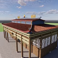 Ancient Chinese Architecture With Red Tiled Roof Ornate Eaves Wooden Columns And Lattice Windows