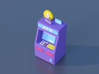 Purple ATM Machine With Coin On Top And Digital Screen And Buttons 3d model