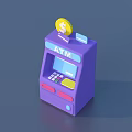 Purple ATM Machine With Coin On Top And Digital Screen And Buttons
