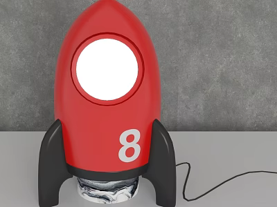 Red Rocket Shaped Unique Table Lamp With Number 8 And White Circular Light 3d model