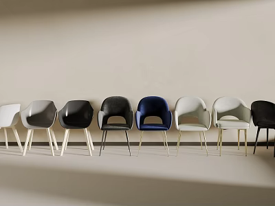 Modern Accent Chairs In Various Colors Arranged Against Wall For Living Room Decor 3d model