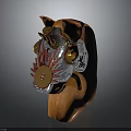 Traditional Horse Head Decoration With Wooden Base And Metallic Red Gold Accents