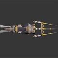 Futuristic Mechanical Weapon With Multiple Spikes And Yellow Silver Metallic Structure 3d model