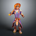 Fantasy Wizard Character in Purple Blue Robe with Hat Holding Decorated Staff and Brown Boots