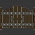 Rustic Wooden Gate Structure With Metal Rivets Hinges And Side Pillars 3d model