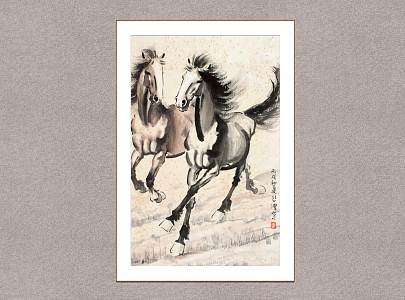 New Chinese Animal Painting Xu Beihong Running Horse 3d model