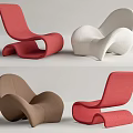 Modern Curved Leisure Chairs In Red White Brown With Soft Fabric And Ergonomic Design