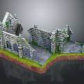 Ancient Stone Ruins With Gothic Arched Windows Moss Covered Walls On Grass Stone Slab Ground