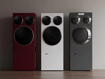 Modern Sleek Red White And Gray Washing Machines Arranged Side By Side 3d model