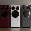 Modern Sleek Red White And Gray Washing Machines Arranged Side By Side