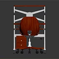 Red Office Desk with Multi Layer Shelves Metal Frame and Red Chair Black Cushion Wheels