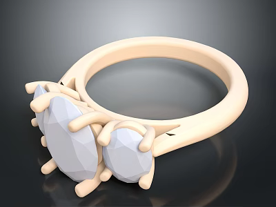 Simple Design Ring Featuring Light Colored Metal And Geometric Cut Gemstones 3d model