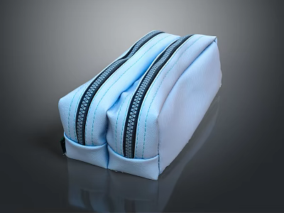 Light Blue Toiletry Bag With Double Zippers And Fabric Material For Travel Storage 3d model