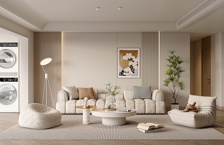 Modern Cream Style Living Room Modern Home Living Room Sofa Combination Single Chair Casual Chair Vase Ornaments 3d model