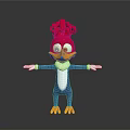 Cute 3D Cartoon Bird Character With Pink Head Yellow Beak Blue Body And White Belly