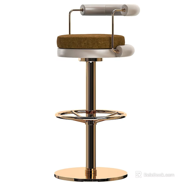 Modern Bar Stool With Upholstered Seat Metal Base Footrest And Swivel Design 3d model 