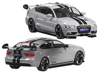 Audi Modified Sporty Cars With Black Stripes Rear Spoiler And Alloy Wheels 3d model
