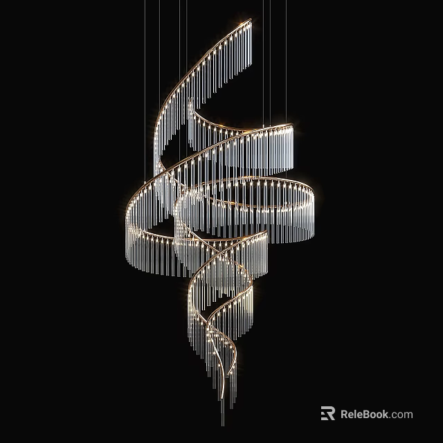 Crystal Chandelier with Spiral Design and Crystal Strips Gold Frame for Modern Elegant Interior Lighting 3d model 