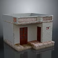 Simple Rural House With White Walls Brown Doors Grilled Door Detail And Perforated Balcony Railing
