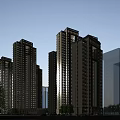 Modern High Rise Residential Buildings Exterior With Glass Windows And Urban Skyline