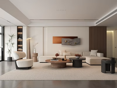Modern Living Room Interior with Beige Sofa Coffee Table Rug and Decorative Painting 3d model