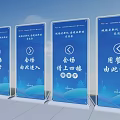 Blue Display Stands With Directional Signs For Conference Event Navigation 3d model