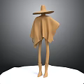 3D Character Model In Cloak And Wide Brimmed Hat Standing On White Platform