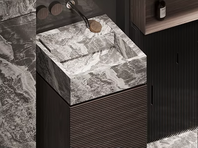Modern Marble Vanity Washbasin Design With Sleek Dark Cabinet And Smooth Countertop 3d model