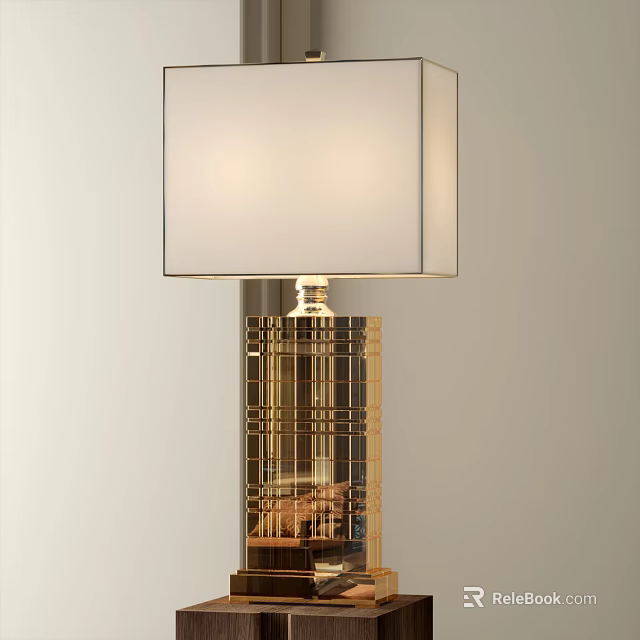 Modern Table Lamp With White Square Lampshade And Metal Grid Pattern Base 3d model