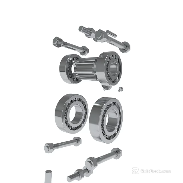Mechanical Parts Including Bearings Bolts And Shafts For Industrial Use 3d model 