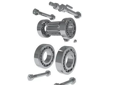 Mechanical Parts Including Bearings Bolts And Shafts For Industrial Use 3d model