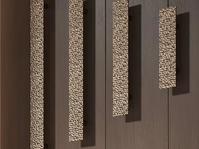 Golden Textured Long Strip Door Handles On Dark Wood Cabinet Doors 3d model