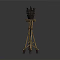 Ornate Medieval Iron Throne Decorative Piece On Wooden Tripod Stand