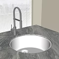 Modern Kitchen Stainless Steel Sink With Black Faucet On Marble Countertop