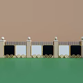 Kindergarten Building Exterior With White Black Doors Fence Spherical Decorations And Green Ground