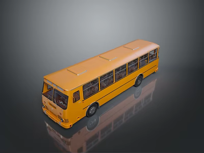 Yellow Bus 3D Model Isolated On Reflective Gray Background With Windows 3d model