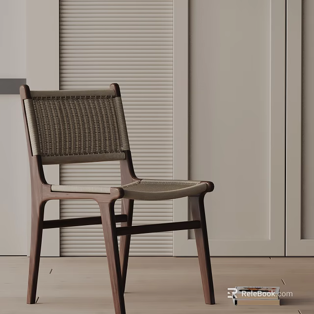 Modern Dining Chair With Woven Seat And Wooden Frame In Light Colored Cabinet Background 3d model 