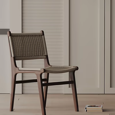 Modern Dining Chair With Woven Seat And Wooden Frame In Light Colored Cabinet Background 3d model