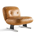 Modern Brown Leather Accent Chair with Tufted Back Pleated Seat and Black Metal Legs
