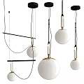 Modern White Spherical Pendant Lights With Black And Gold Metal Frames For Interior Decor