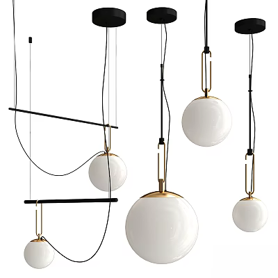 Modern White Spherical Pendant Lights With Black And Gold Metal Frames For Interior Decor 3d model