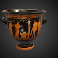 Antique Black And Orange Decorative Vase With Handles And Ancient Figure Scenes