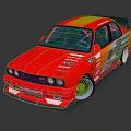 Red Racing Car Featuring Yellow Silver Livery Rear Spoiler And Sporty Wheels