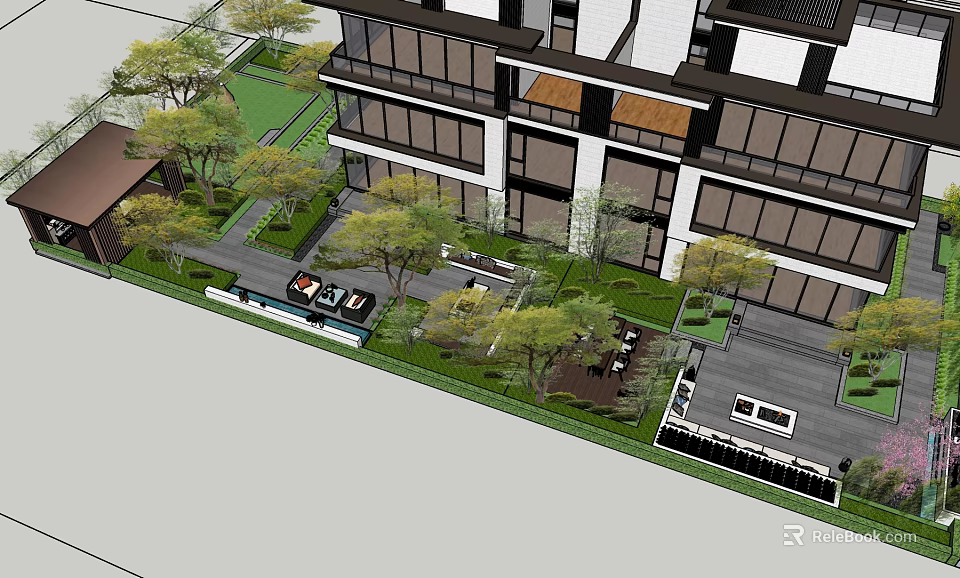 Modern Garden Landscape Design With Green Plants Walkways And Seating Areas 3d model 
