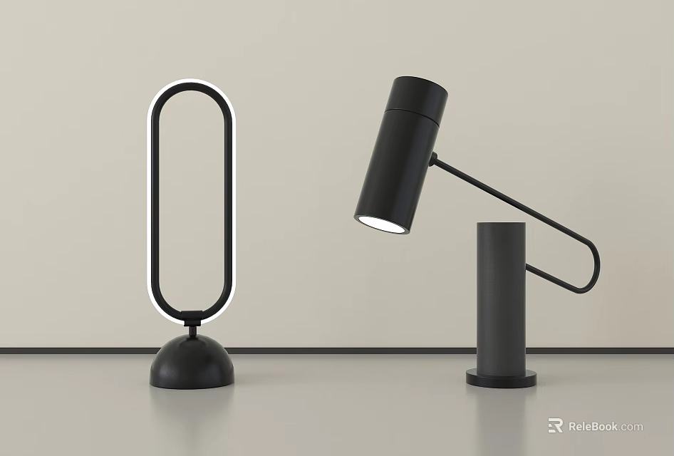 Modern Black Table Lamps With Ring Shaped LED Light And Adjustable Arm Stand 3d model